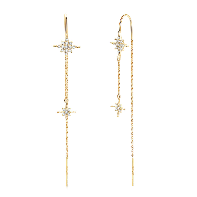 Celestial Eight-Pointed Star Moissanite Threader Earrings – 925 Silver, D VVS1