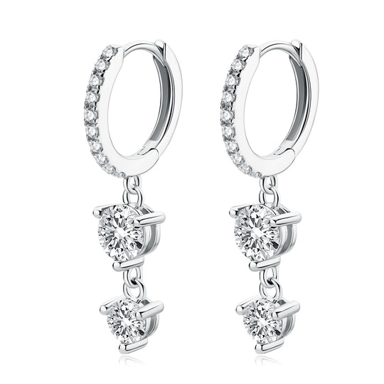 Elegant Moissanite Hoop Drop Earrings – Round 5mm &amp; 4mm, Front Pave, D VVS1 | 925 Silver