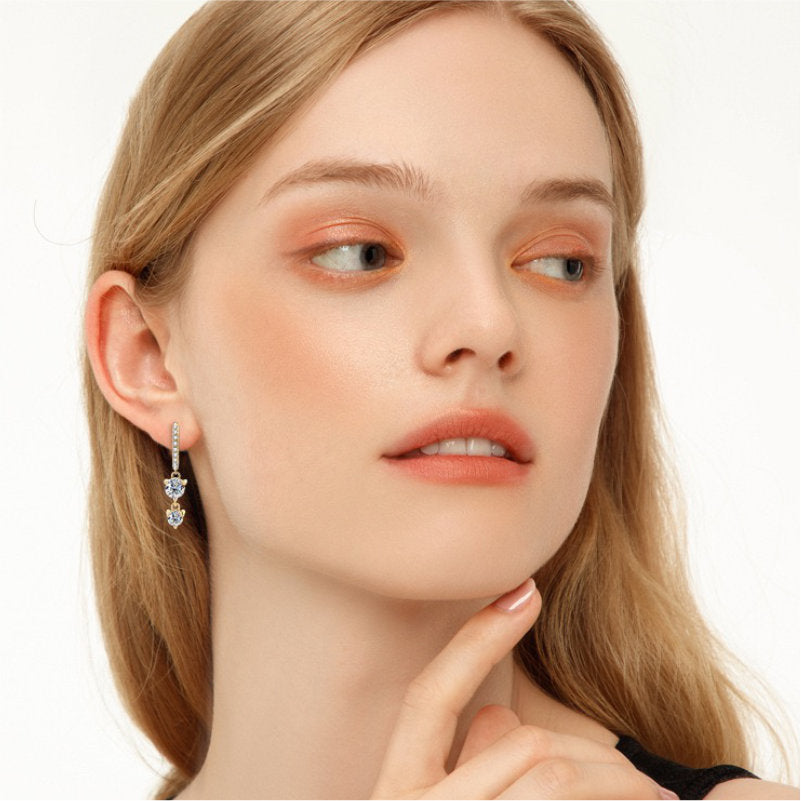 Elegant Moissanite Hoop Drop Earrings – Round 5mm &amp; 4mm, Front Pave, D VVS1 | 925 Silver