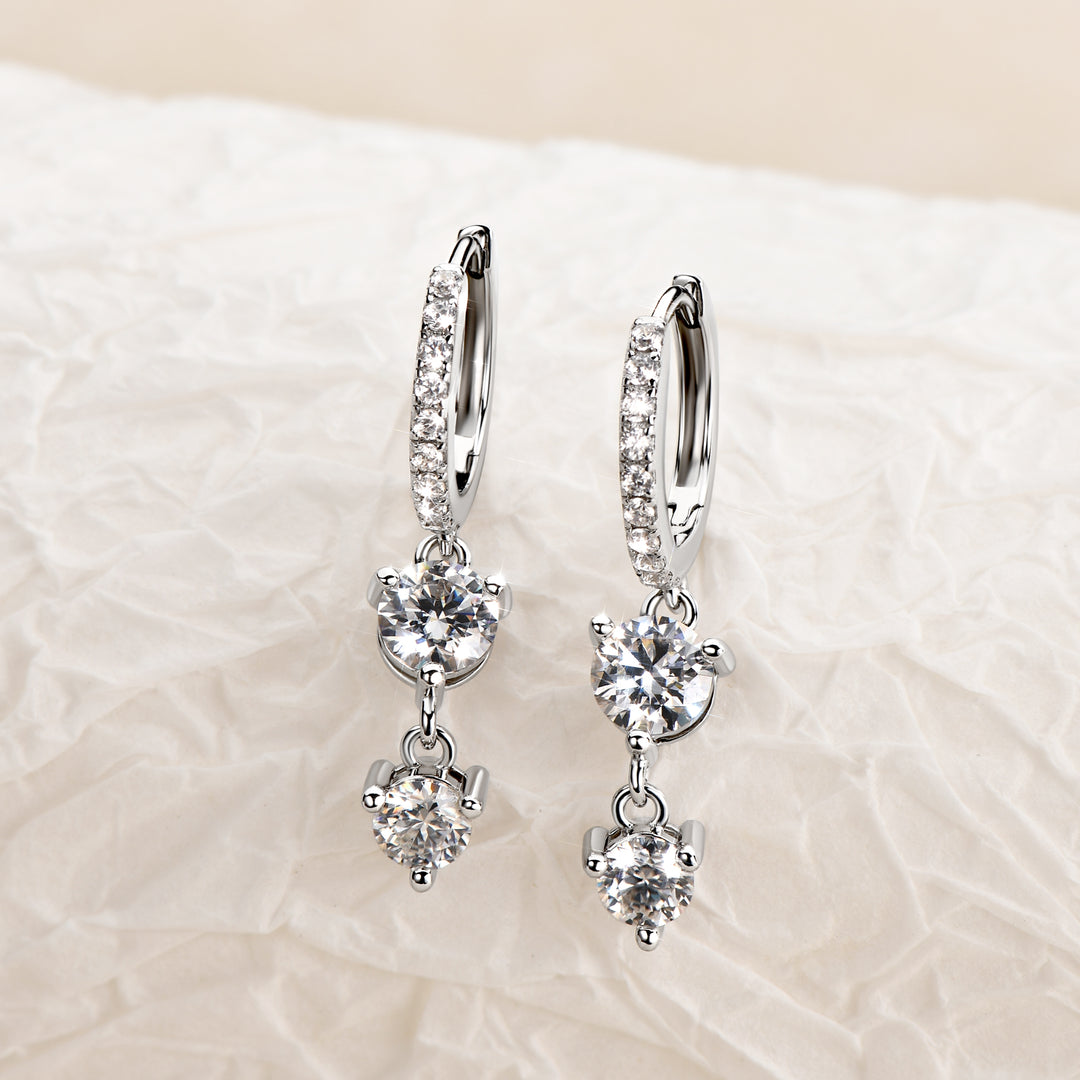 Elegant Moissanite Hoop Drop Earrings – Round 5mm &amp; 4mm, Front Pave, D VVS1 | 925 Silver