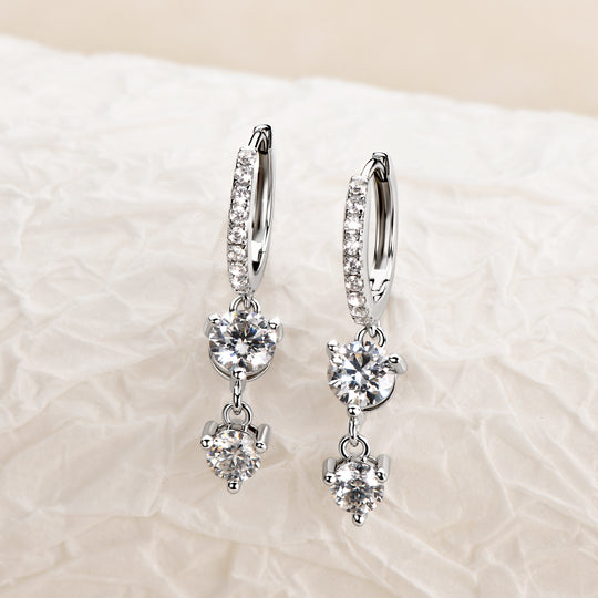 Elegant Moissanite Hoop Drop Earrings – Round 5mm &amp; 4mm, Front Pave, D VVS1 | 925 Silver
