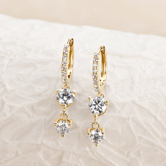 Elegant Moissanite Hoop Drop Earrings – Round 5mm &amp; 4mm, Front Pave, D VVS1 | 925 Silver