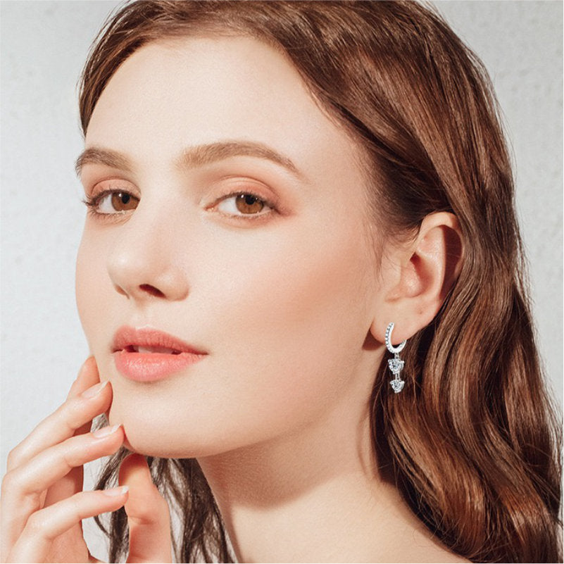 Elegant Moissanite Hoop Drop Earrings – Round 5mm &amp; 4mm, Front Pave, D VVS1 | 925 Silver