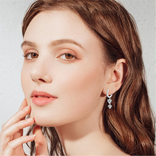 Elegant Moissanite Hoop Drop Earrings – Round 5mm &amp; 4mm, Front Pave, D VVS1 | 925 Silver