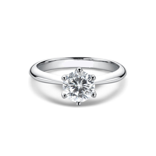 Classic Round Moissanite Solitaire Ring – Six-Prong Setting, 0.5 to 3 Carats