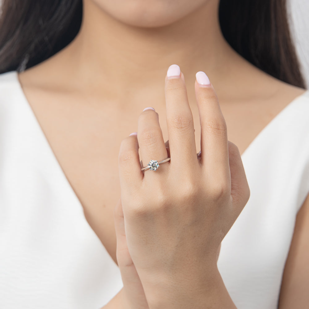 Classic Round Moissanite Solitaire Ring – Six-Prong Setting, 0.5 to 3 Carats