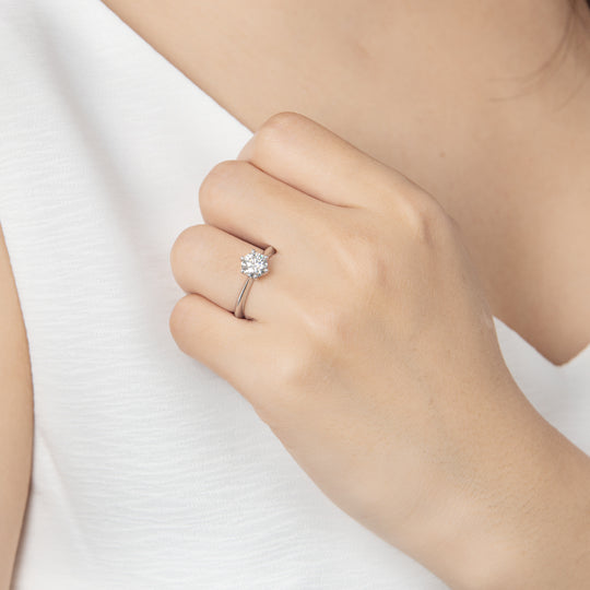 Classic Round Moissanite Solitaire Ring – Six-Prong Setting, 0.5 to 3 Carats