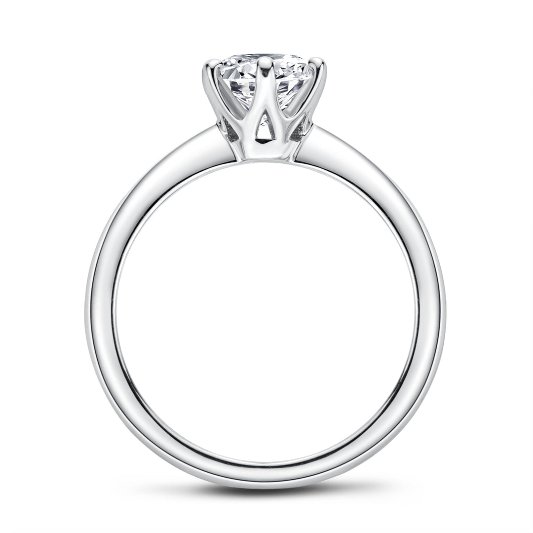Classic Round Moissanite Solitaire Ring – Six-Prong Setting, 0.5 to 3 Carats