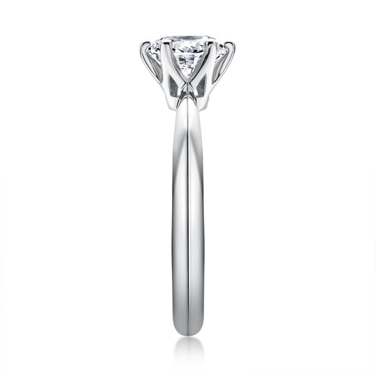 Classic Round Moissanite Solitaire Ring – Six-Prong Setting, 0.5 to 3 Carats