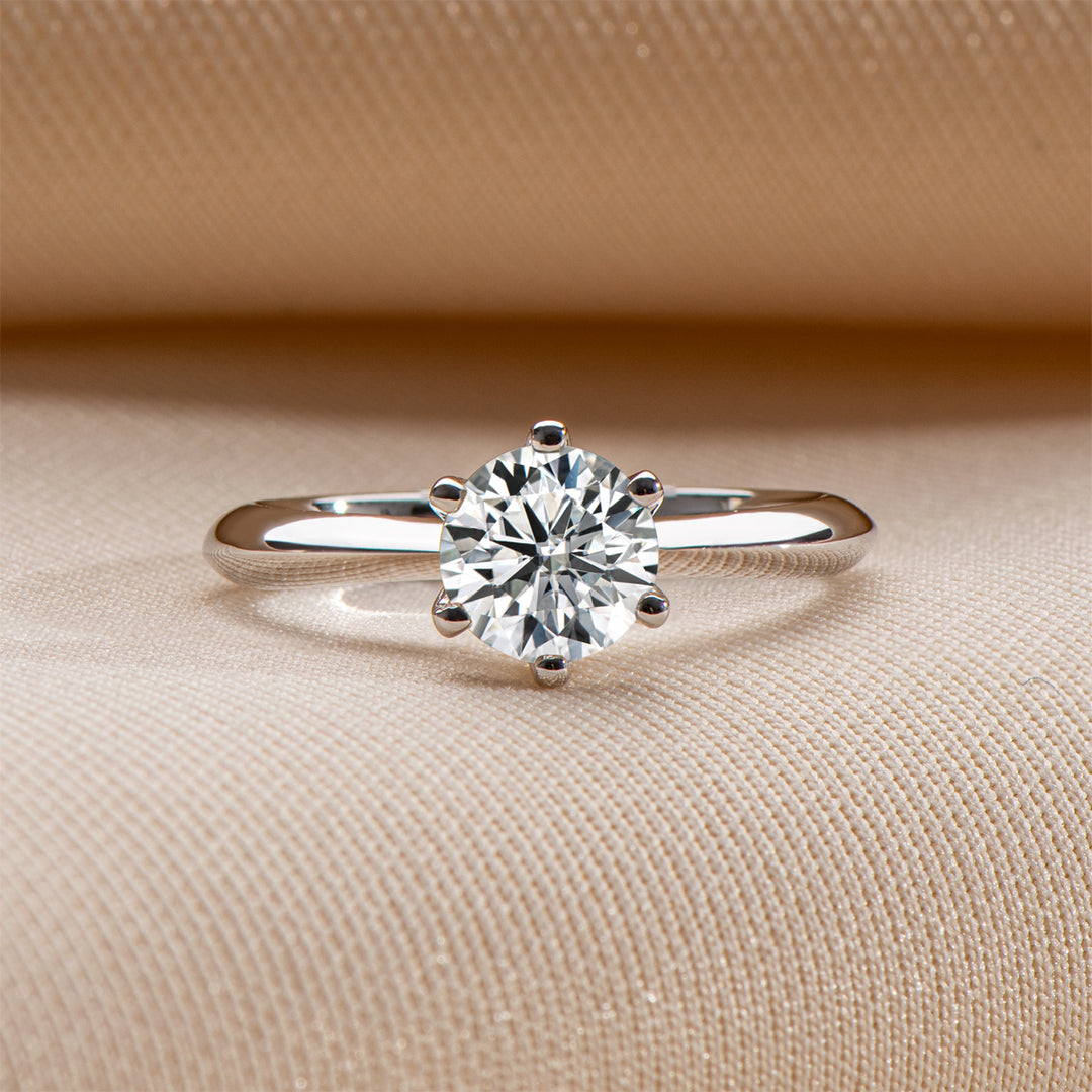 Classic Round Moissanite Solitaire Ring – Six-Prong Setting, 0.5 to 3 Carats