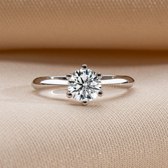 Classic Round Moissanite Solitaire Ring – Six-Prong Setting, 0.5 to 3 Carats