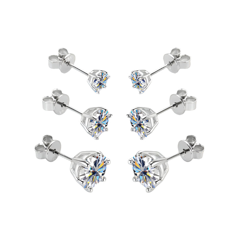 Timeless Moissanite Stud Earrings – D Color VVS1, 6-Prong Minimalist, 925 Sliver