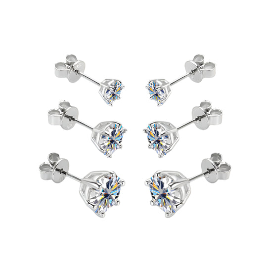 Timeless Moissanite Stud Earrings – D Color VVS1, 6-Prong Minimalist, 925 Sliver