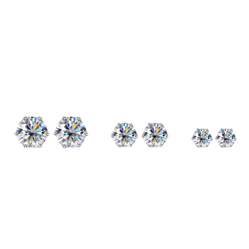 Timeless Moissanite Stud Earrings – D Color VVS1, 6-Prong Minimalist, 925 Sliver