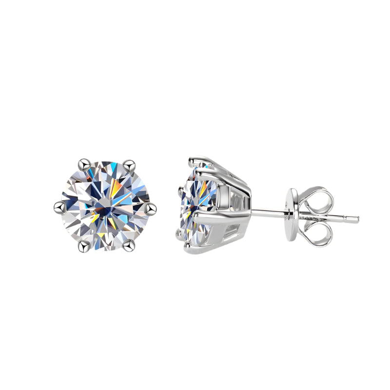 Timeless Moissanite Stud Earrings – D Color VVS1, 6-Prong Minimalist, 925 Sliver