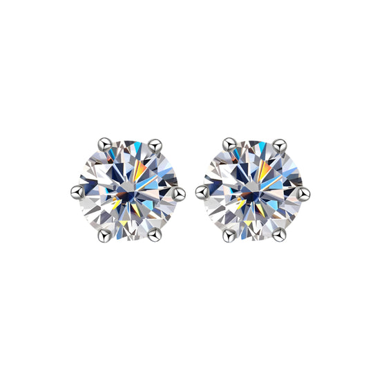 Timeless Moissanite Stud Earrings – D Color VVS1, 6-Prong Minimalist, 925 Sliver