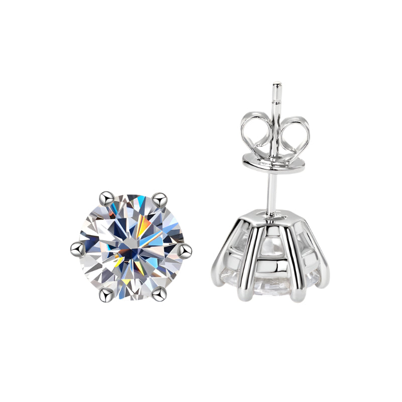 Timeless Moissanite Stud Earrings – D Color VVS1, 6-Prong Minimalist, 925 Sliver