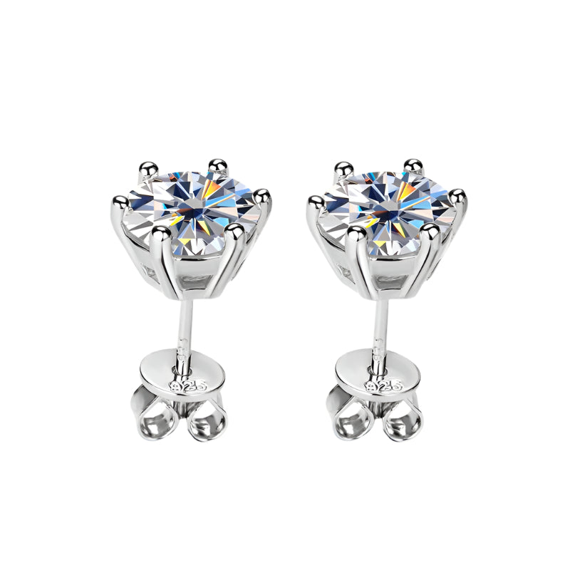 Timeless Moissanite Stud Earrings – D Color VVS1, 6-Prong Minimalist, 925 Sliver