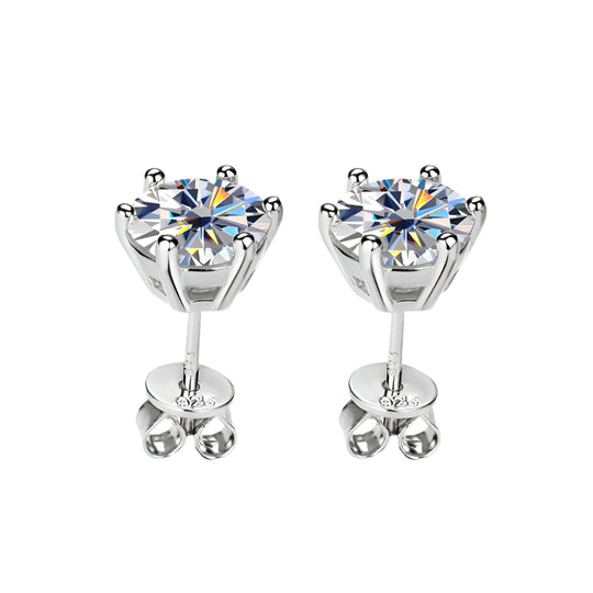 Timeless Moissanite Stud Earrings – D Color VVS1, 6-Prong Minimalist, 925 Sliver
