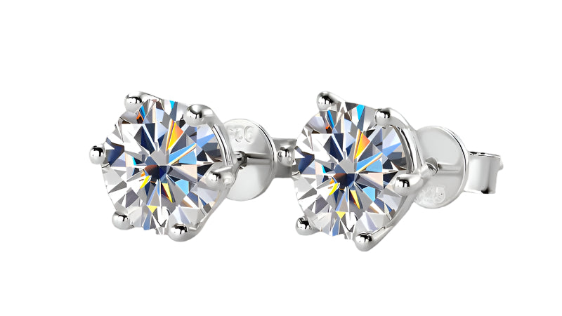 Timeless Moissanite Stud Earrings – D Color VVS1, 6-Prong Minimalist, 925 Sliver