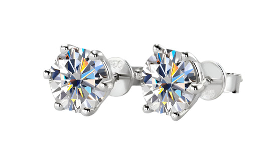 Timeless Moissanite Stud Earrings – D Color VVS1, 6-Prong Minimalist, 925 Sliver