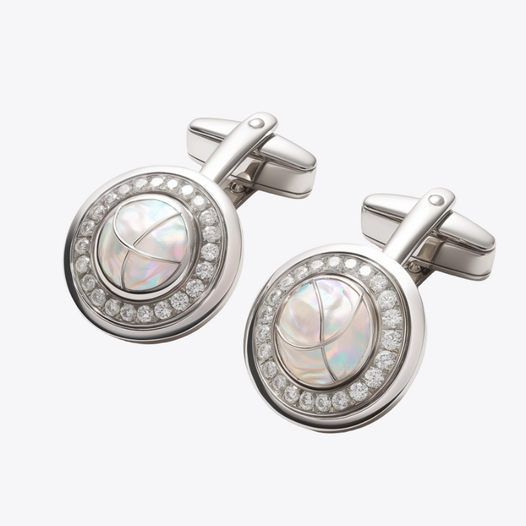 a pair of cufflinks with diamonds