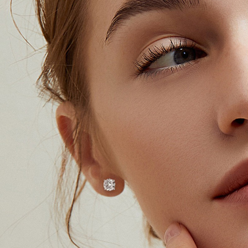 Timeless Moissanite Stud Earrings – D Colour VVS1, 4-Prong Setting