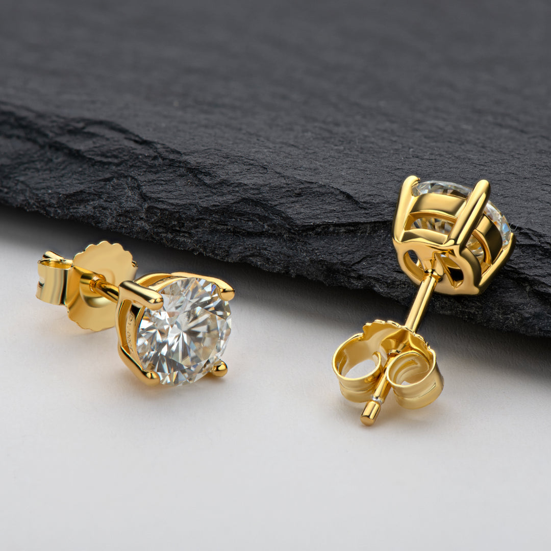 Timeless Moissanite Stud Earrings – D Colour VVS1, 4-Prong Setting