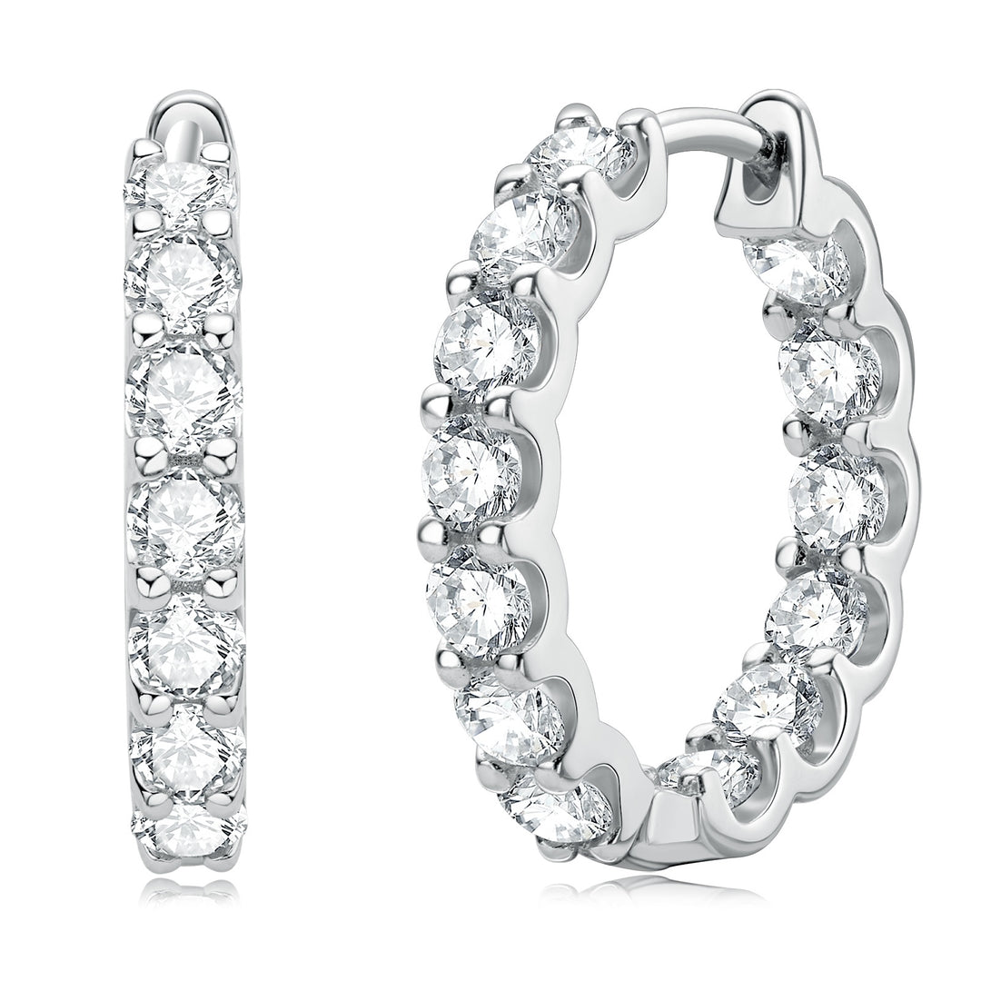 Round Moissanite Pavé Hoop Earrings – D Colour VVS1 | 925 Silver