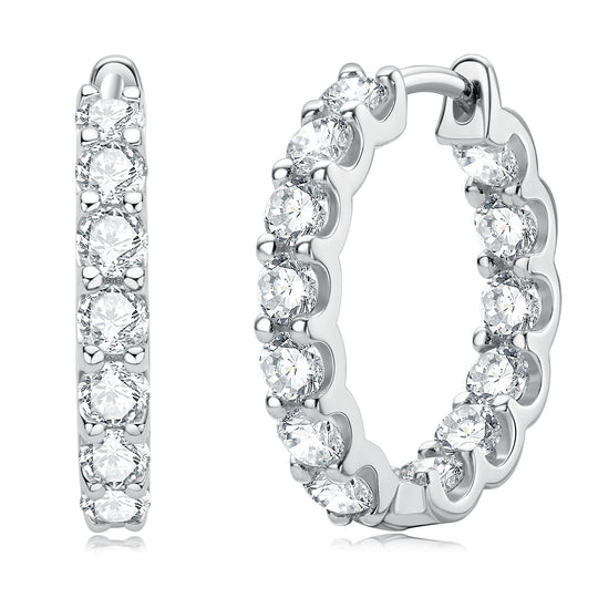 Round Moissanite Pavé Hoop Earrings – D Colour VVS1 | 925 Silver