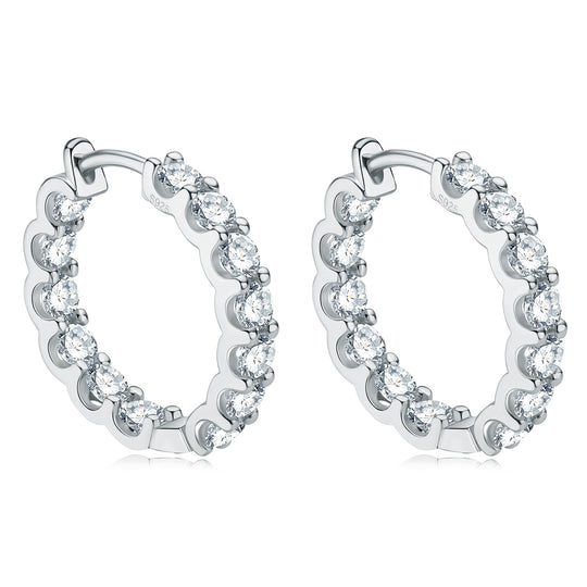 Round Moissanite Pavé Hoop Earrings – D Colour VVS1 | 925 Silver