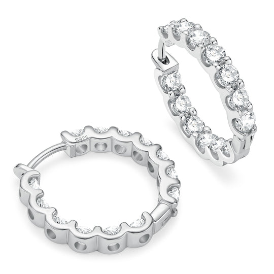 Round Moissanite Pavé Hoop Earrings – D Colour VVS1 | 925 Silver