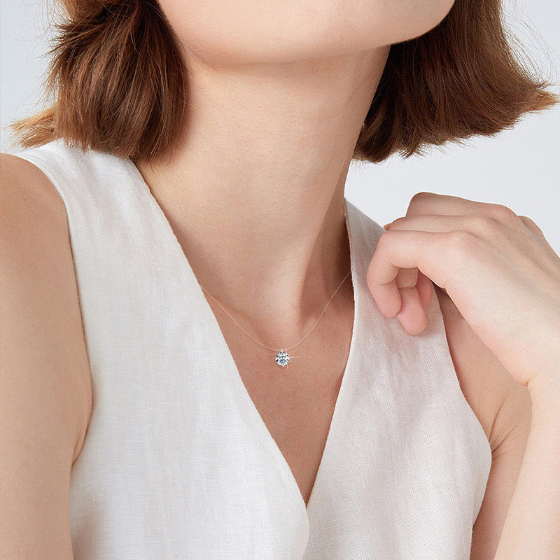 Minimalist Moissanite Illusion Necklace – Floating D Colour VVS1