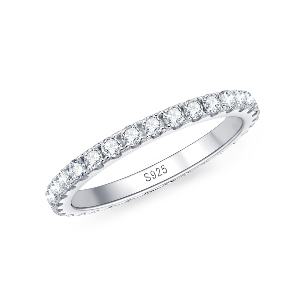 Stylish Full Eternity Moissanite Ring – 2mm, D Colour VVS1 | 925 Silver, White Gold Plated