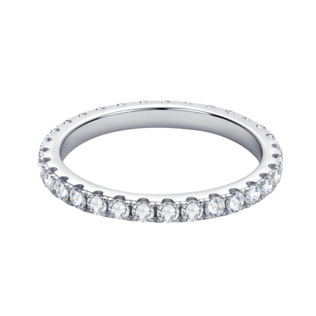 Stylish Full Eternity Moissanite Ring – 2mm, D Colour VVS1 | 925 Silver, White Gold Plated
