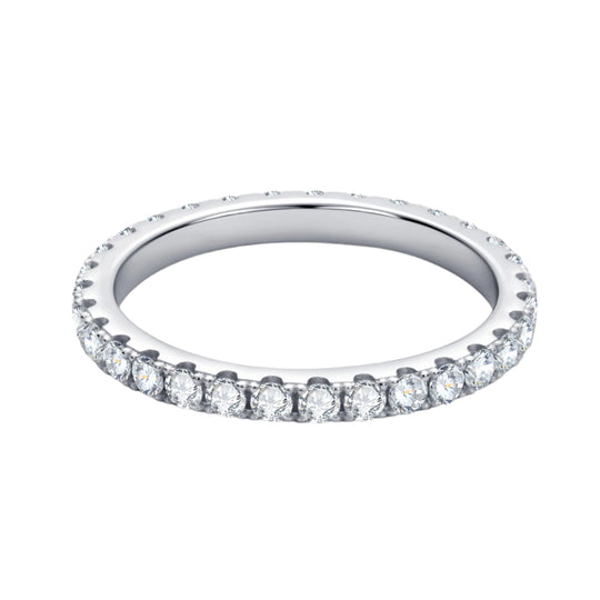 Stylish Full Eternity Moissanite Ring – 2mm, D Colour VVS1 | 925 Silver, White Gold Plated
